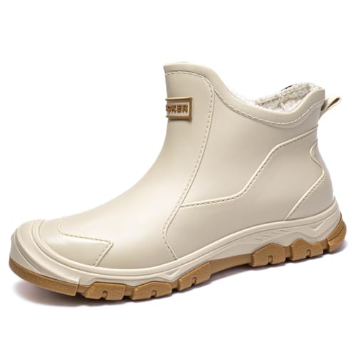 WaVkMoxy Gummistiefel Herren Damen Winterschuhe Herren Wasserdicht rutschfest und Warm Halten Gummistiefel Herren GefüTtert Arbeitsschuhe Damen Geeignet für Regentag Feuchte Umgebung Beige40EU von WaVkMoxy
