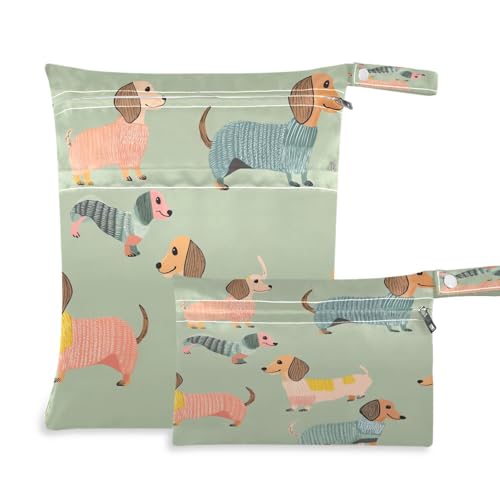 Waassud Niedliche Dackel-Beutel für nasse und trockene Kleidung, wiederverwendbar, Organizer für Wickeltasche, Organisationstasche mit 2 Reißverschlusstaschen für Badeanzug, Fitnessstudio-Kleidung, von Waassud