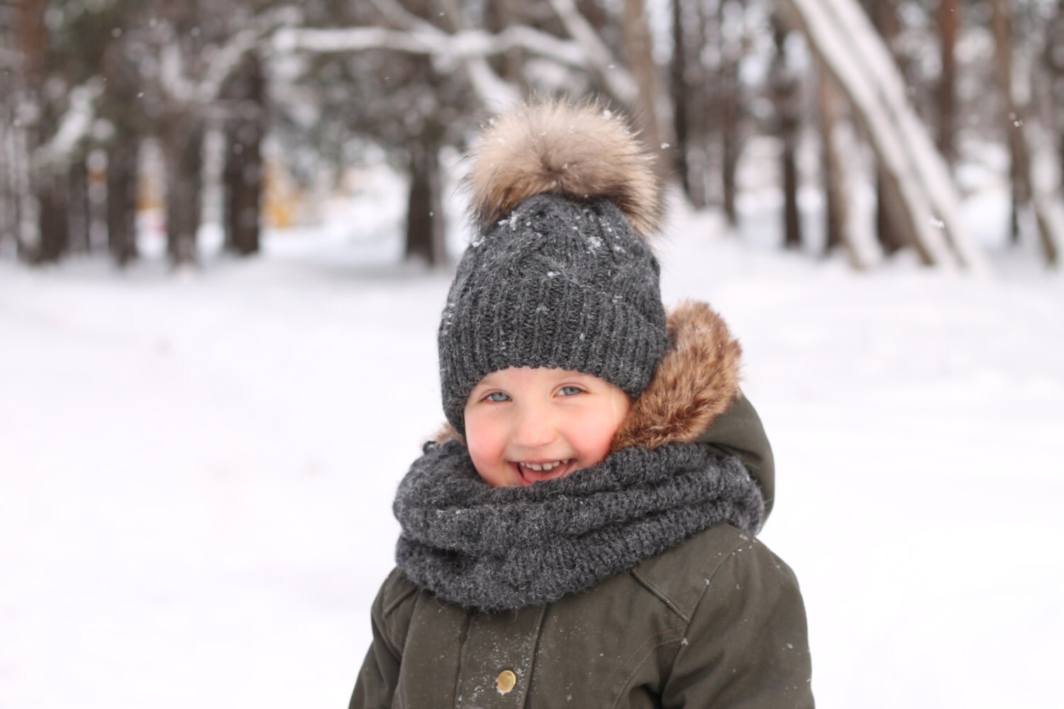 Kleinkind Pelz Pom Hut, Kinder Stricken Hüte Kabel Baby Alpaka, Babymütze Mit Pom, Toque Mütze von Wabarna