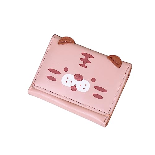 Wabilu Frauen Mädchen Slim Trifold Brieftasche Niedlich Tiger Print PU Leder Kurz Kartenhalter Geldbörse Kleine Bargeld Tasche Kartenhalter Mit ID Fenster Geldbörse Für Ausflug Einkaufen, Pink, Einheitsgröße, Minimalistisch von Wabilu