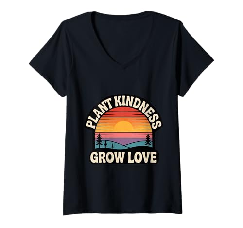 Damen Plant Kindness Grow Love Motivation positiver Garten - T-Shirt mit V-Ausschnitt von Wachstumsdacht Atmosphäre