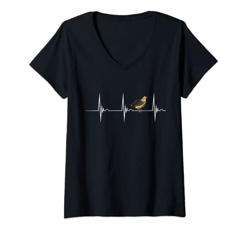 Damen Wachtel Vogelkunde Wachtel Besitzer Herzschlag EKG Puls T-Shirt mit V-Ausschnitt von Wachtelzucht Wachtelhaltung Legewachtel Vogelkunde