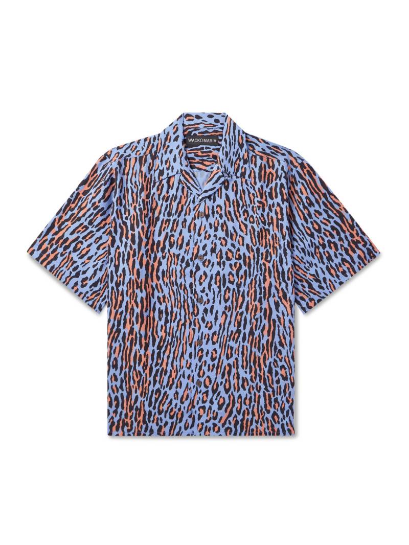 Wacko Maria - Convertible-Collar Leopard-Print Lyocell Shirt - Men - Blue - M von Wacko Maria