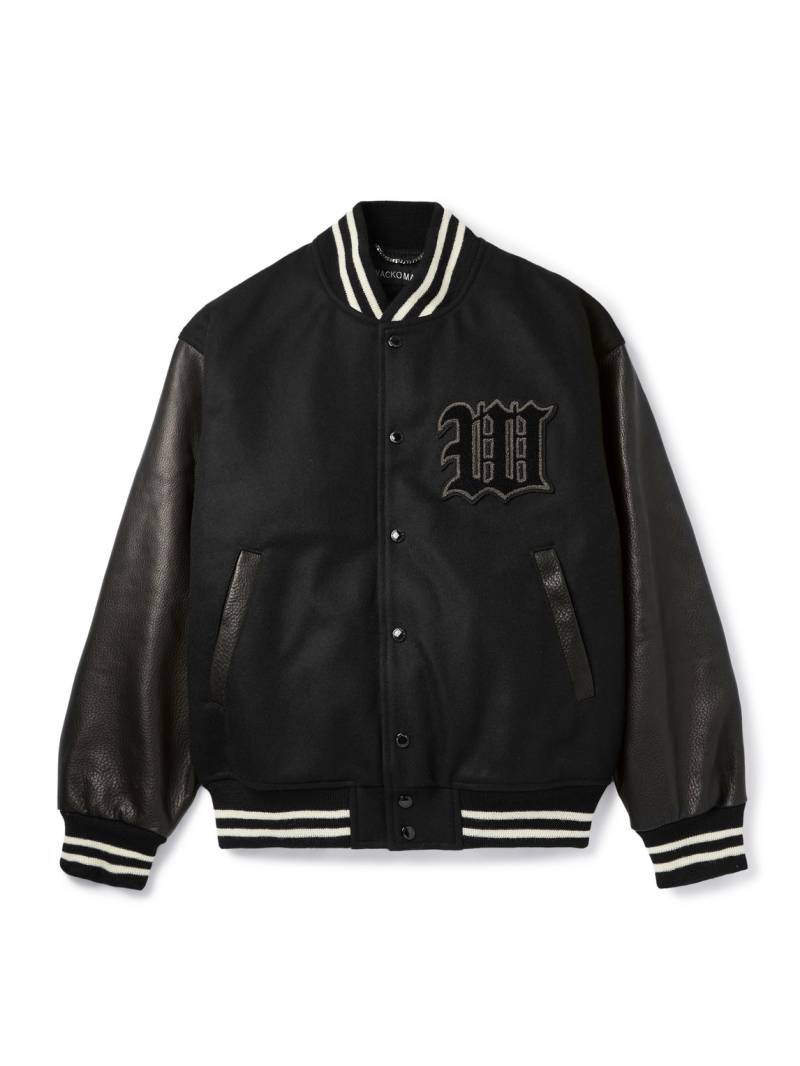 Wacko Maria - Leather-Panelled Striped Appliquéd Wool-Blend Varsity Jacket - Men - Black - XL von Wacko Maria