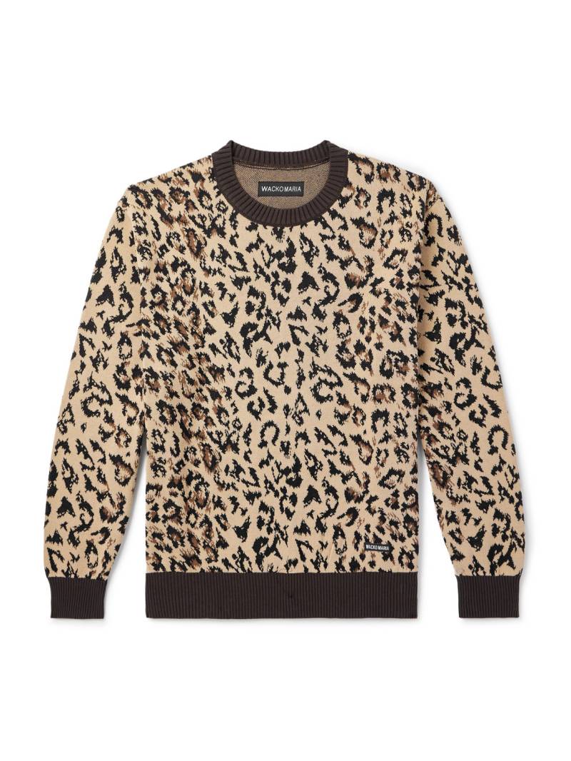 Wacko Maria - Logo-Appliquéd Leopard-Jacquard Cotton Sweater - Men - Animal print - M von Wacko Maria