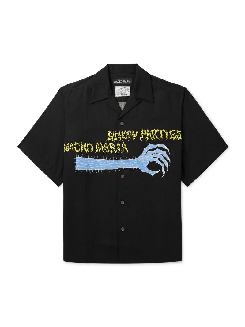 Wacko Maria - Neck Face Convertible-Collar Printed TENCEL™ Lyocell Shirt - Men - Black - L von Wacko Maria