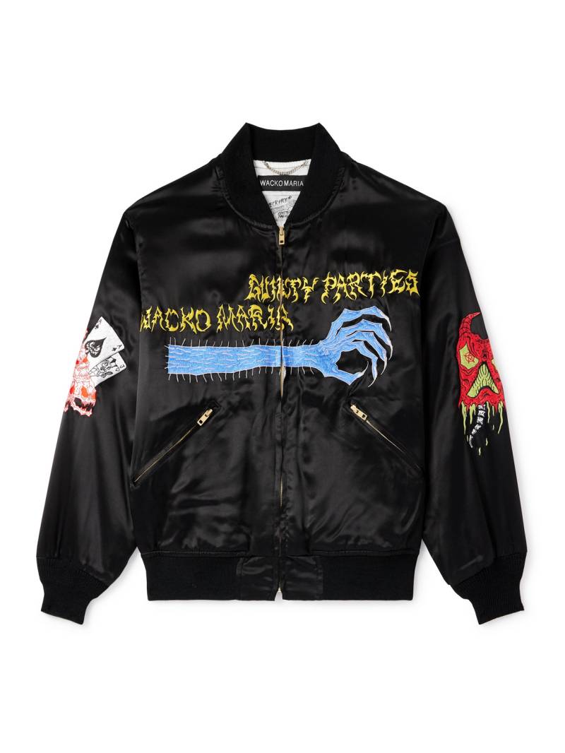 Wacko Maria - Neck Face Embroidered Satin Bomber Jacket - Men - Black - XL von Wacko Maria