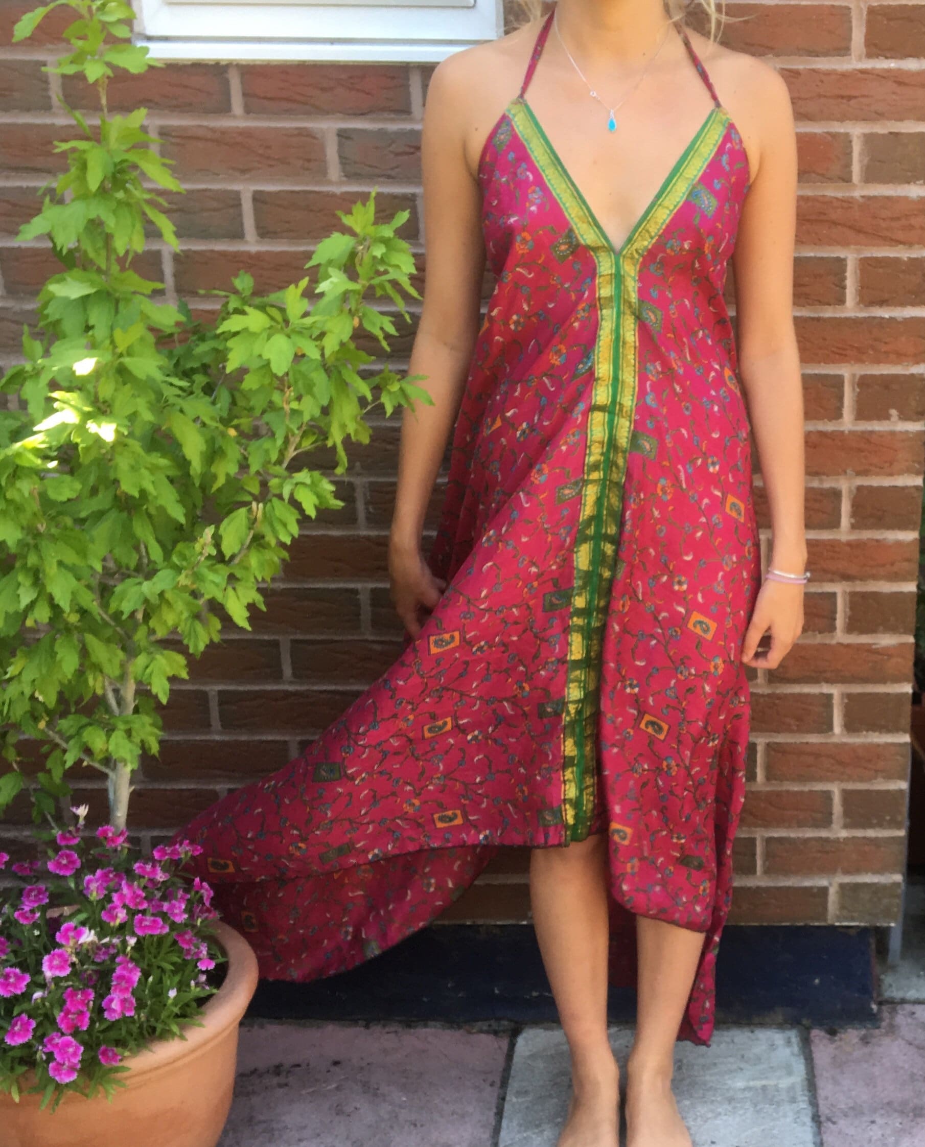 Schöne Rosa Und Grün Seide Japan Stil Kleid Größe 8 Schöne Rosa Und Grün Seide Japan Stil Kleid Größe 8 von WackyWardrobeUK