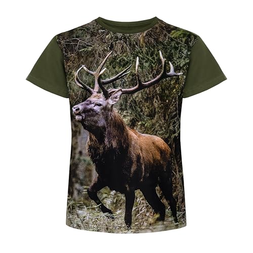 Wadera Baumwoll-T-Shirts für Junge und Mädchen – T-Shirt Kinder, Mädchen – Kinder Shirts – Sicher und Bequem für Kinder – 116/122 Grün T-Shirt mit Hirsch von Wadera