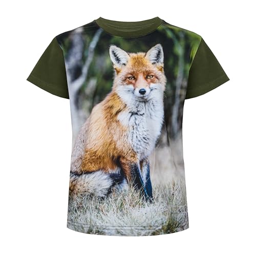 Wadera Baumwoll-T-Shirts für Junge und Mädchen – T-Shirt Kinder, Mädchen – Kinder Shirts – Sicher und Bequem für Kinder – 146/152 Grün T-Shirt mit Fuchs von Wadera