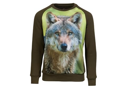 Wadera Cotton Pullover Kinder – Sweatshirt Jungen und Mädchen – Sicher Und Bequem Für Kinder – Kinderpullover Für Jungs – Kinderpullover 110/116 Grün mit Wolf von Wadera