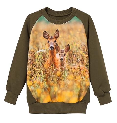 Wadera Cotton Pullover Kinder – Sweatshirt Jungen und Mädchen – Sicher Und Bequem Für Kinder – Kinderpullover Für Jungs – Kinderpullover 122/128 Grün 2 Rehe von Wadera