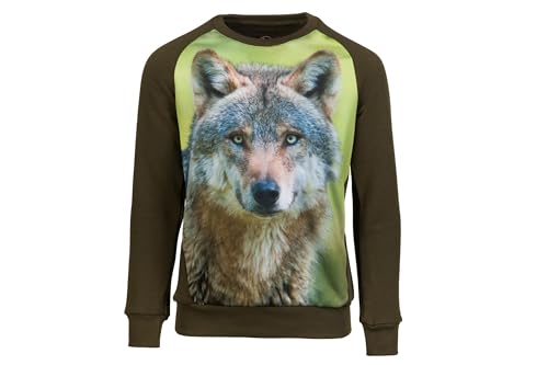 Wadera Cotton Pullover Kinder – Sweatshirt Jungen und Mädchen – Sicher Und Bequem Für Kinder – Kinderpullover Für Jungs – Kinderpullover 158/164 Grün mit Wolf von Wadera