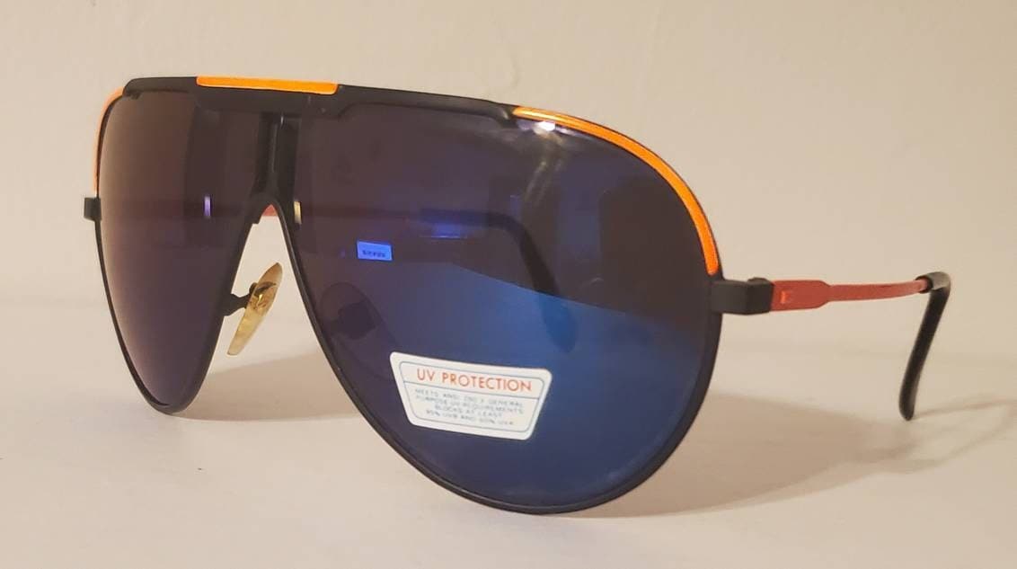 Vintage Aviator Sonnenbrille // Blau Getönte Gläser Hunter Orange Metallgestelle 90S Party Brille Sommer Neon von WadesRadShades