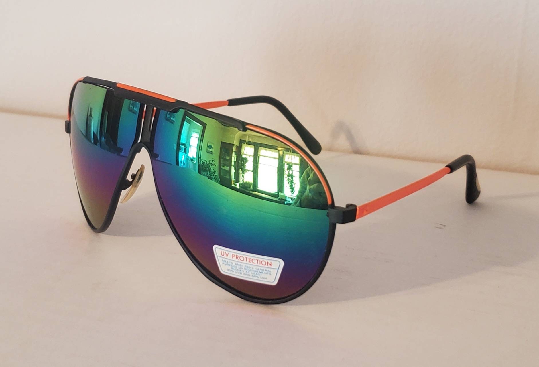 Vintage Aviator Sonnenbrille // Bunte Spiegel Gläser Orangefarbene Metallfassungen 90S Party Brille Sommer Strand von WadesRadShades