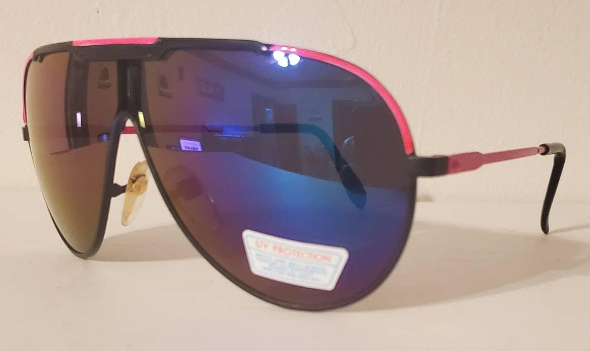 Vintage Aviator Sonnenbrille // Ozeanblaue Und Violette Gläser Neon Pinke Metallfassungen 90S Party Brille Sommer Strand von WadesRadShades