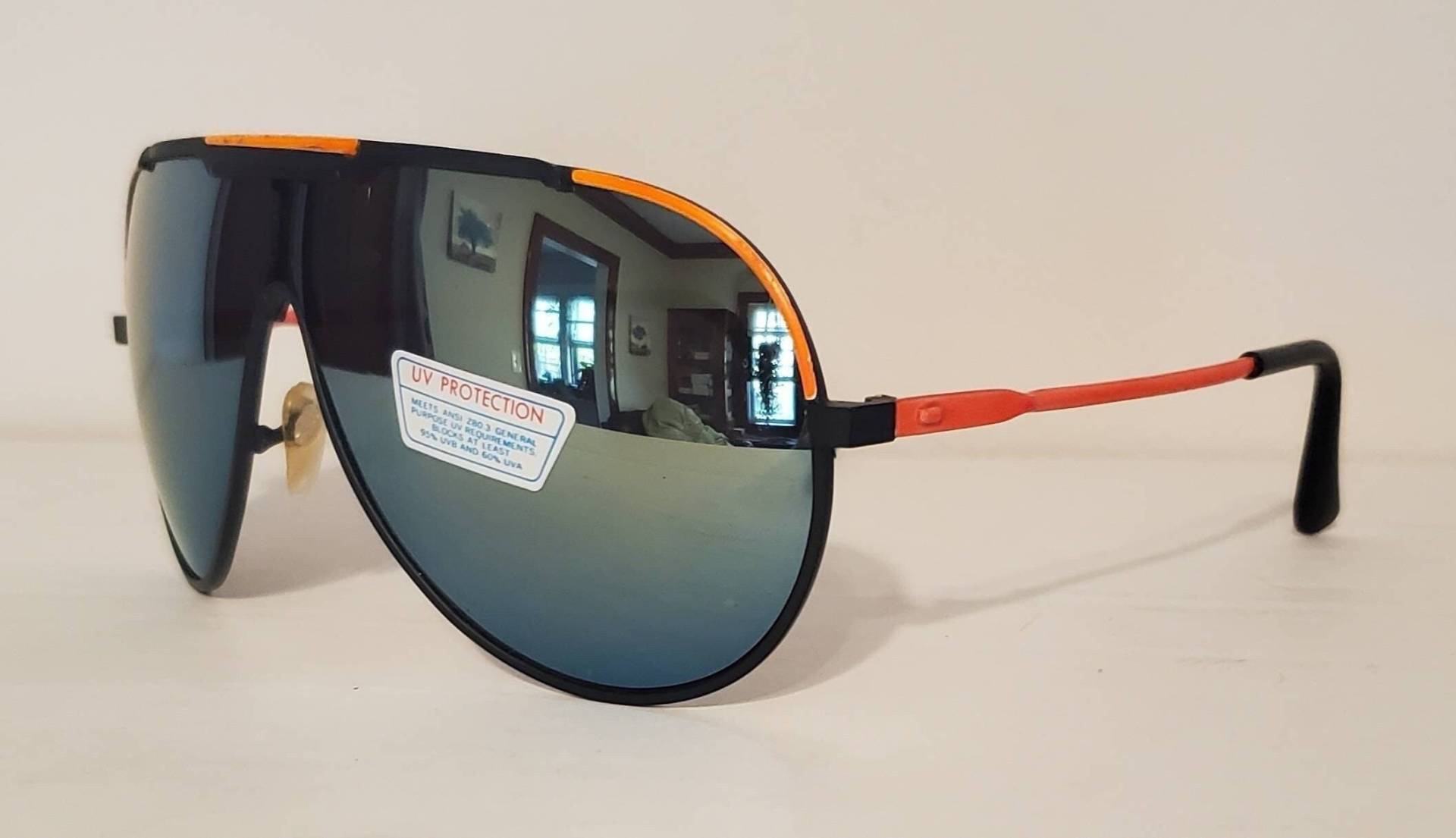 Vintage Aviator Sonnenbrille // Spiegel Gläser Mit Jäger Orangen Zierteilen 90S Party Brille Sommer von WadesRadShades