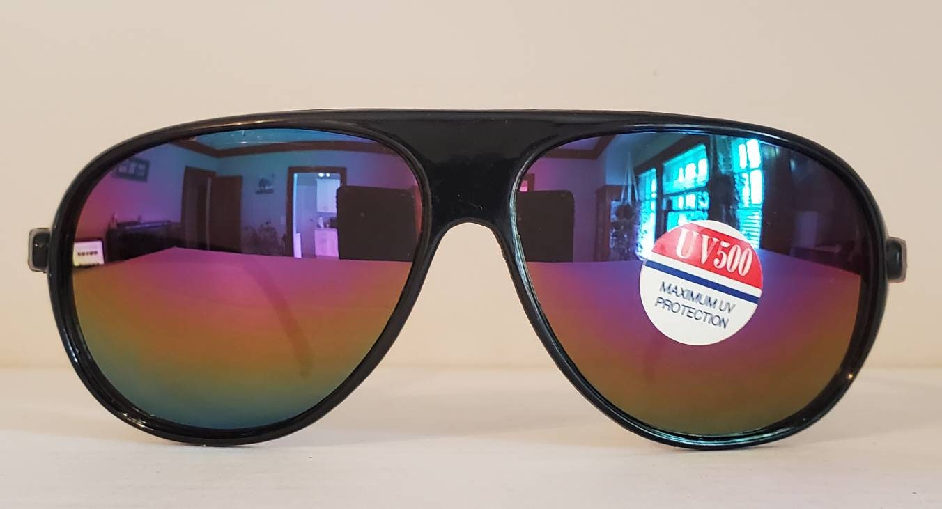 Vintage Aviators Sonnenbrille // Gnarly Rainbow Gläser Schwarz Und Orange Kunststoff Rahmen Summer Beach Shades Rave Vtg Nos 80S & 90S von WadesRadShades