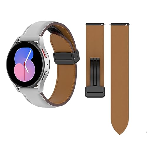 Waekethy Armband für Samsung Galaxy Watch 6/5/4, 20mm Leder Armbänder mit Faltschließe Ersatzarmband Kompatibel mit Galaxy Watch 6/4 classic/5 pro (grau) von Waekethy