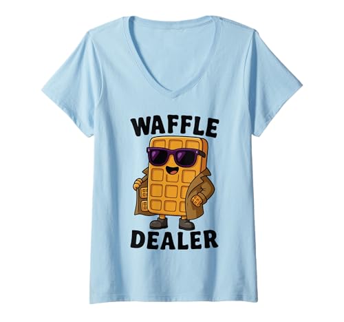 Damen Waffle Dealer T-Shirt mit V-Ausschnitt Damen Waffle Dealer T-Shirt mit V-Ausschnitt von Waffelliebhaber Frühstück Waffeleisen
