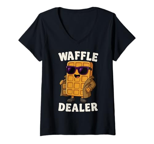 Damen Waffle Dealer T-Shirt mit V-Ausschnitt Damen Waffle Dealer T-Shirt mit V-Ausschnitt von Waffelliebhaber Frühstück Waffeleisen