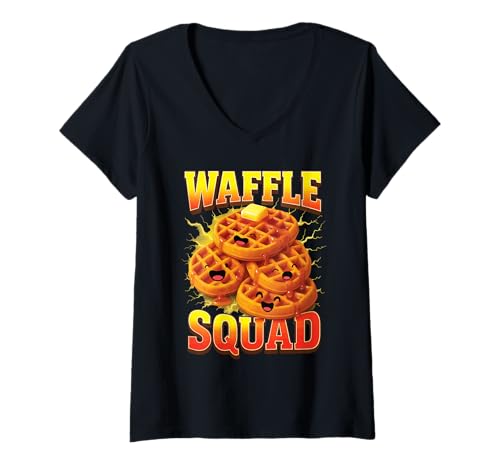 Damen Waffle Squad T-Shirt mit V-Ausschnitt Damen Waffle Squad T-Shirt mit V-Ausschnitt von Waffle Food