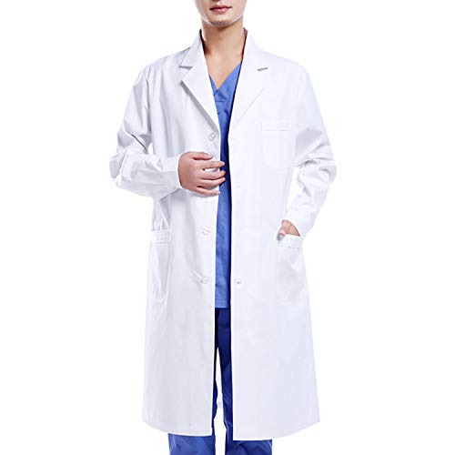 Wafly Unisex Weiß Laborkittel Chemie Baumwolle Schutzkleidung mit knöpfen und Tasche Damen Herren Langarm Laborkittel Arzt Medizin Mäntel Medizinische Uniform für Arbeit, Studium,Labor,L von Wafly