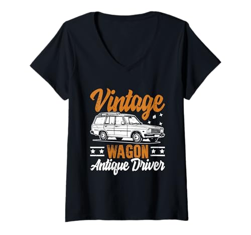 Damen Vintage Wagon Antiker Fahrerwagen T-Shirt mit V-Ausschnitt Damen Vintage Wagon Antiker Fahrerwagen T-Shirt mit V-Ausschnitt von Wagon Accessories