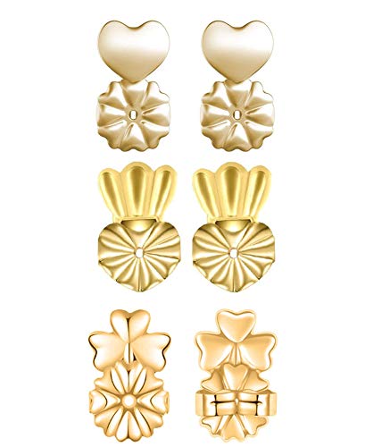 Wahaco Ohrringheber Rücken 18 Karat vergoldet hypoallergen verstellbare sichere Aufzüge Ohrring Schmuck, herzförmig, Krone & Klee Stil (3 Paare) von Wahaco
