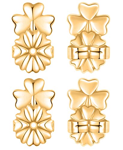 Wahaco Ohrringheber Rücken Klee Stil 18 Karat vergoldet hypoallergen verstellbare sichere Aufzüge Ohrring Schmuck (2 Paar) von Wahaco