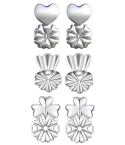 Wahaco Ohrringheber Rücken Sterling Silber Hypoallergene verstellbare sichere Aufzüge Ohrring Schmuck, herzförmig, Kronen- und Klee-Stil (3 Paare) von Wahaco