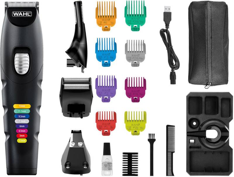 Wahl Multifunktionstrimmer Color Trim Advanced, 18-teiliges Akku-Multigroomer Set, Farbcodierte Aufsteckkämme, Lithium-Ionen-Technologie, USB Aufladung von Wahl