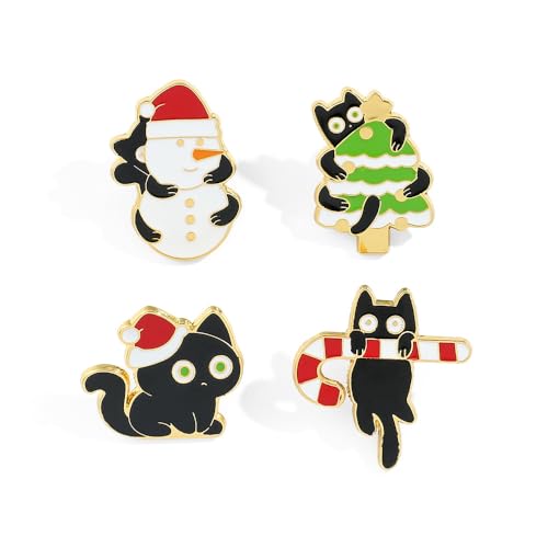 4 Stücke Nette Brosche Weihnachten, Wahohousee Emaille Brosche Katze Weihnachtsschmuck Weihnachtskatze Pins Anstecker für Rucksäcke Jacken Hüte Dekoration Give away Weihnachten für Kinder von Wahohousee