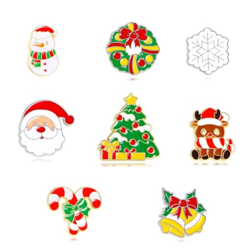 8 Stücke Nette Brosche Weihnachten, Wahohousee Weihnachtsschmuck Emaille Pins Anstecker Weihnachts Buttons Anstecker für Rucksäcke Jacken Hüte Dekoration Give away Weihnachten für Kinder, von Wahohousee