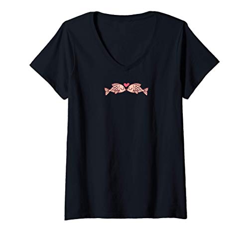 Damen FISCH Paar Geschenk Hochzeit Jahrestag Valentinstag Sie Ihn T-Shirt mit V-Ausschnitt Damen FISCH Paar Geschenk Hochzeit Jahrestag Valentinstag Sie Ihn T-Shirt mit V-Ausschnitt von Wahre Liebe Paare