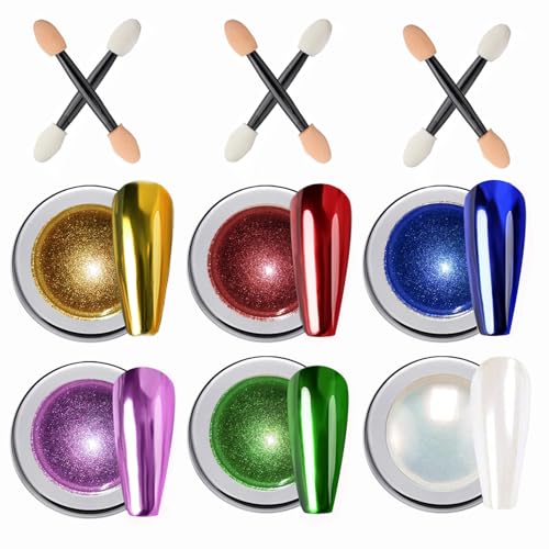 Wahrshei 6 Christmas Colors Chrome Nail Powder, Chrome Pulver Nägel mit Spiegeleffekt, Laser Chrome Puder, Pearl Effect Powder für Glazed Donut Nails von Wahrshei