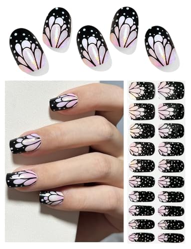 Wahrshei UV Gel Strips | 20 pcs Black Flowers UV Nagelfolie Selbstklebend | Nagel Sticker, Gellack Wraps von Wahrshei