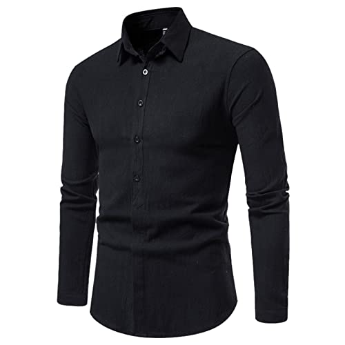 Business Hemd Herren Vintage Hemd Slim Fit Freizeithemden Comfort fit Brusttasche Einfarbig Regular Fit Oberhemd Für Männer Button Down Hochzeit Party Shirts Streetwear Basic Tops (Black, XL) von Wahuan