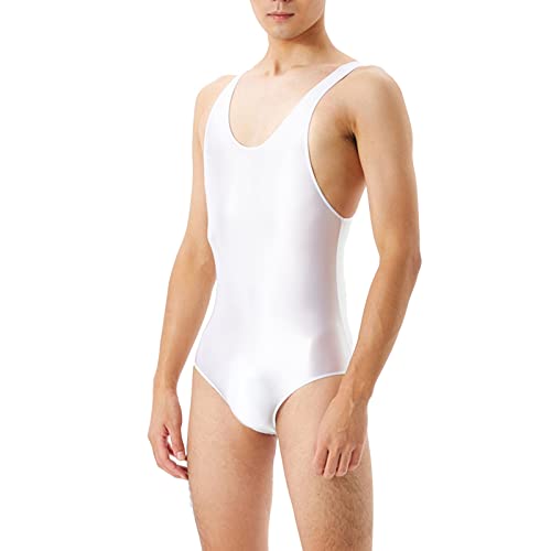 Herren Wrestling Singuletts Athletic Supporters Slim Fit Sport Bodysuit Einteilige ärmellose Active Wrestling Trikot Gewichtheben Jumpsuits Body Ärmellos Bodysuit (White, XL) von Wahuan