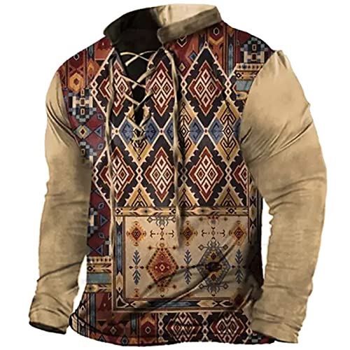 Hoodie Herren Camouflage Weinlese Hoodie Retro Trendy Tie Up Pullover Sweatshirt Longsleeve Herren,3D-Druck, Ethnischer Stil Langarm Herbst Winter Funktionsshirt von Wahuan