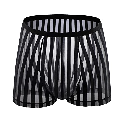 Reizwäsche Unterwäsche Herren Boxershorts Spitze Männer Reizwäsche Durchsichtige Unterhosen Sexy Transparente Gay Unterwäsche Bequeme Weiche Tangaslip Low-Rise Sportunterwäsche (21-Black, L) von Wahuan