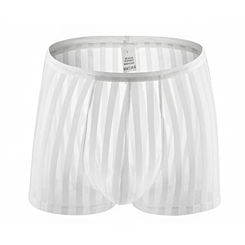 Reizwäsche Unterwäsche Herren Boxershorts Spitze Männer Reizwäsche Durchsichtige Unterhosen Sexy Transparente Gay Unterwäsche Bequeme Weiche Tangaslip Low-Rise Sportunterwäsche (21-White, XXL) von Wahuan