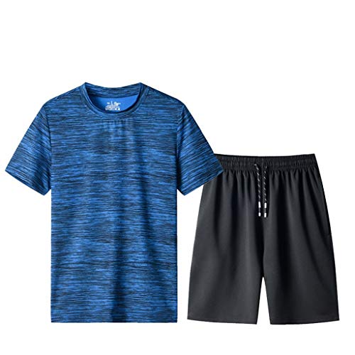 Schlafanzug Herren Kurz Pyjama Sommer Pyjama Set Shorts&T-Shirt Schlafanzüge Schlafanzug Lang Nachtwäsche Hausanzug Shorty Sleepwear Kurzarm Schlafhose schnelles trockenes Sport-Set (Blue-1, L) von Wahuan