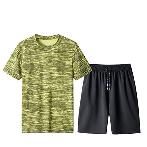 Schlafanzug Herren Kurz Pyjama Sommer Pyjama Set Shorts&T-Shirt Schlafanzüge Schlafanzug Lang Nachtwäsche Hausanzug Shorty Sleepwear Kurzarm Schlafhose schnelles trockenes Sport-Set (Green-1, XXXXXL) von Wahuan