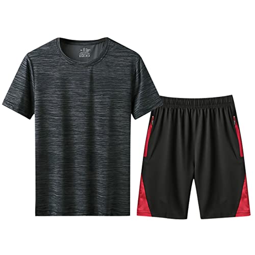 Schlafanzug Herren Kurz Pyjama Sommer Pyjama Set Shorts&T-Shirt Schlafanzüge Schlafanzug Lang Nachtwäsche Hausanzug Shorty Sleepwear Kurzarm Schlafhose schnelles trockenes Sport-Set (Grey-2, XXXXXL) von Wahuan