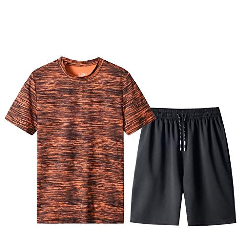 Schlafanzug Herren Kurz Pyjama Sommer Pyjama Set Shorts&T-Shirt Schlafanzüge Schlafanzug Lang Nachtwäsche Hausanzug Shorty Sleepwear Kurzarm Schlafhose schnelles trockenes Sport-Set (Orange-1, XL) von Wahuan