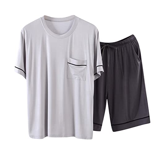 Schlafanzug Herren Kurz Pyjama Sommer Pyjama Set Shorts&T-Shirt Schlafanzüge Schlafanzug Lang Nachtwäsche Hausanzug Shorty Sleepwear Kurzarm Schlafhose schnelles trockenes Sport-Set (a-Grey, L) von Wahuan
