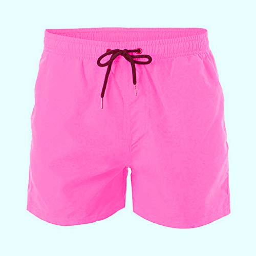 Wahuan Badehose Herren Kurz Lässig Badeshorts Sommerhose Retro Sporthose Lustige anliegend Badeslip mit String Gym Running Cargo Shorts Surf Schwimmhose (23-Hot Pink, XXL) von Wahuan