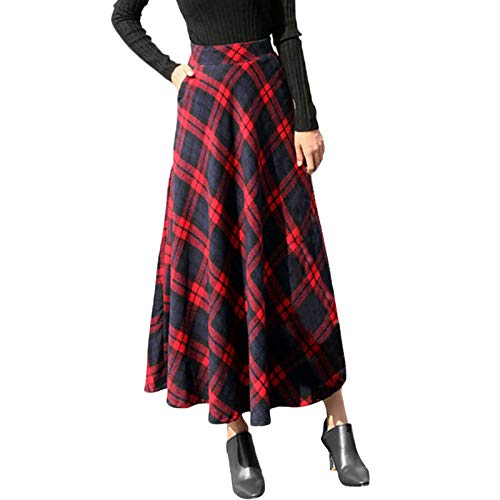 Wahuan Damen Boho Lang Rock Weicher Dehnbarer Maxirock High Waist Slim Jacquard A-Linie Rock Rock Mit Wickeleffekt Schmale Passform Röcke Elegant Midirock Swing Rock Casual (rot, XL) von Wahuan