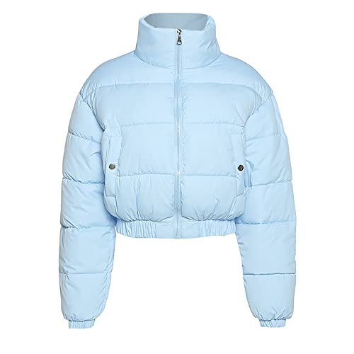 Wahuan Damen Fit Kurzer Pufferjacke mit breitem Stehkragen Modern Frauen Winterjacke Wintermantal Winterparka Übergangsmantel Parka Mantel Fleecejacke Steppjacke Outdoorjacke (A-Blau, S) von Wahuan